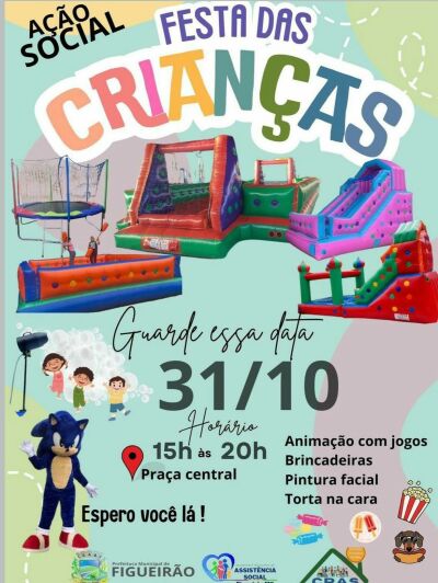 Imagem da notícia Prefeitura de Figueirão promove Festa das Crianças com diversão gratuita na Praça Central neste sábado